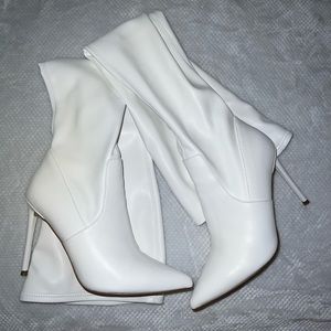 White thigh high boots